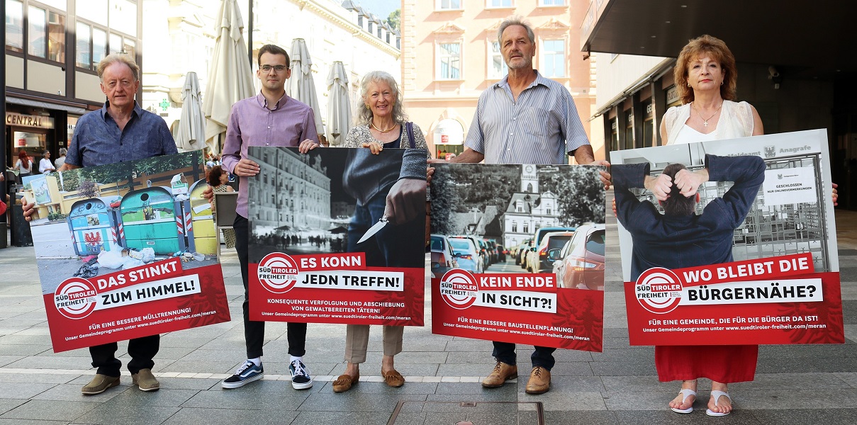 Mehr über den Artikel erfahren Sicherheit, Verkehr, Müll, Bürgernähe – STF Meran stellt Plakataktion vor