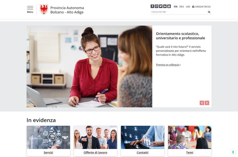 Mehr über den Artikel erfahren L’Amministrazione provinciale di Bolzano ha una nuova home page