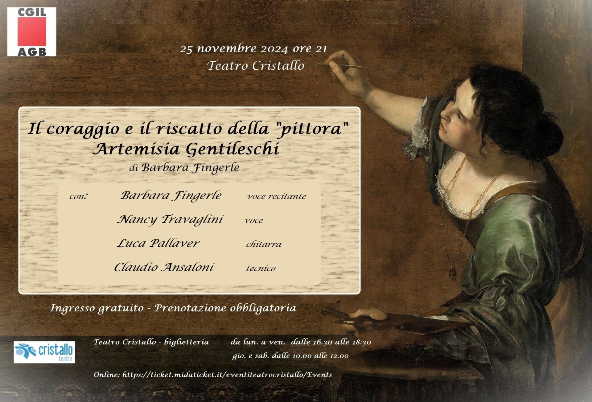 Scopri di più sull'articolo Barbara Fingerle al Cristallo interpreta la violenza della coraggiosa “Pittora”