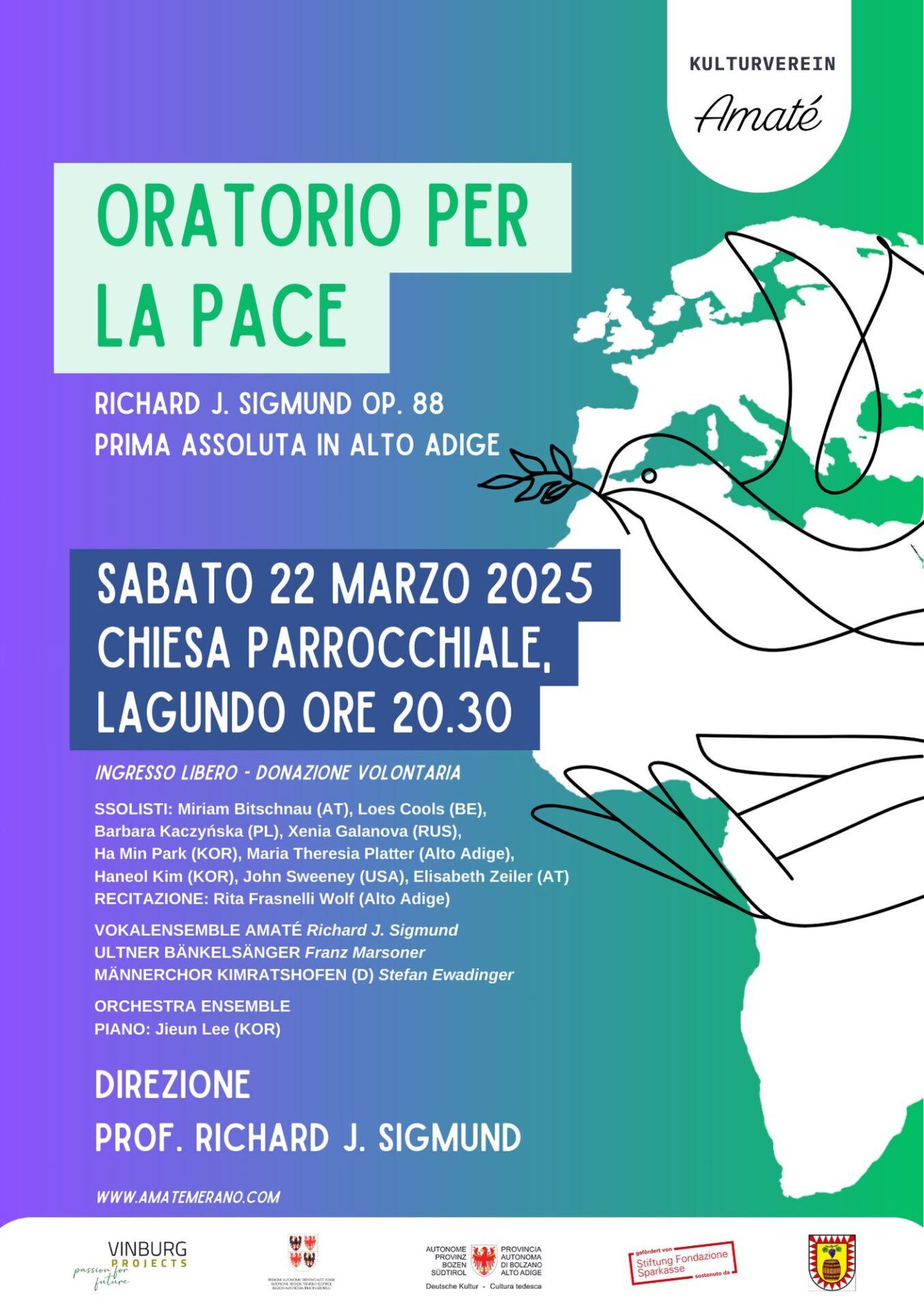 Scopri di più sull'articolo “Oratorio per la Pace” di Richard J. Sigmund (Op. 88),  PRIMA ESECUZIONE IN ALTO ADIGE nella Chiesa Parrocchiale di Lagundo